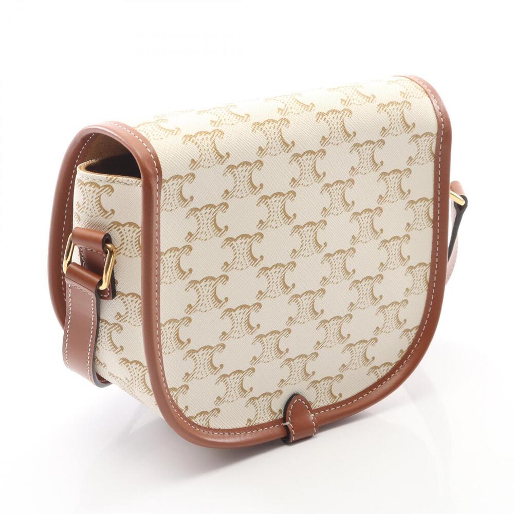 Celine Folco Bag Triomphe Shoulder Canvas Leather White Brown - Picture 2 of 6